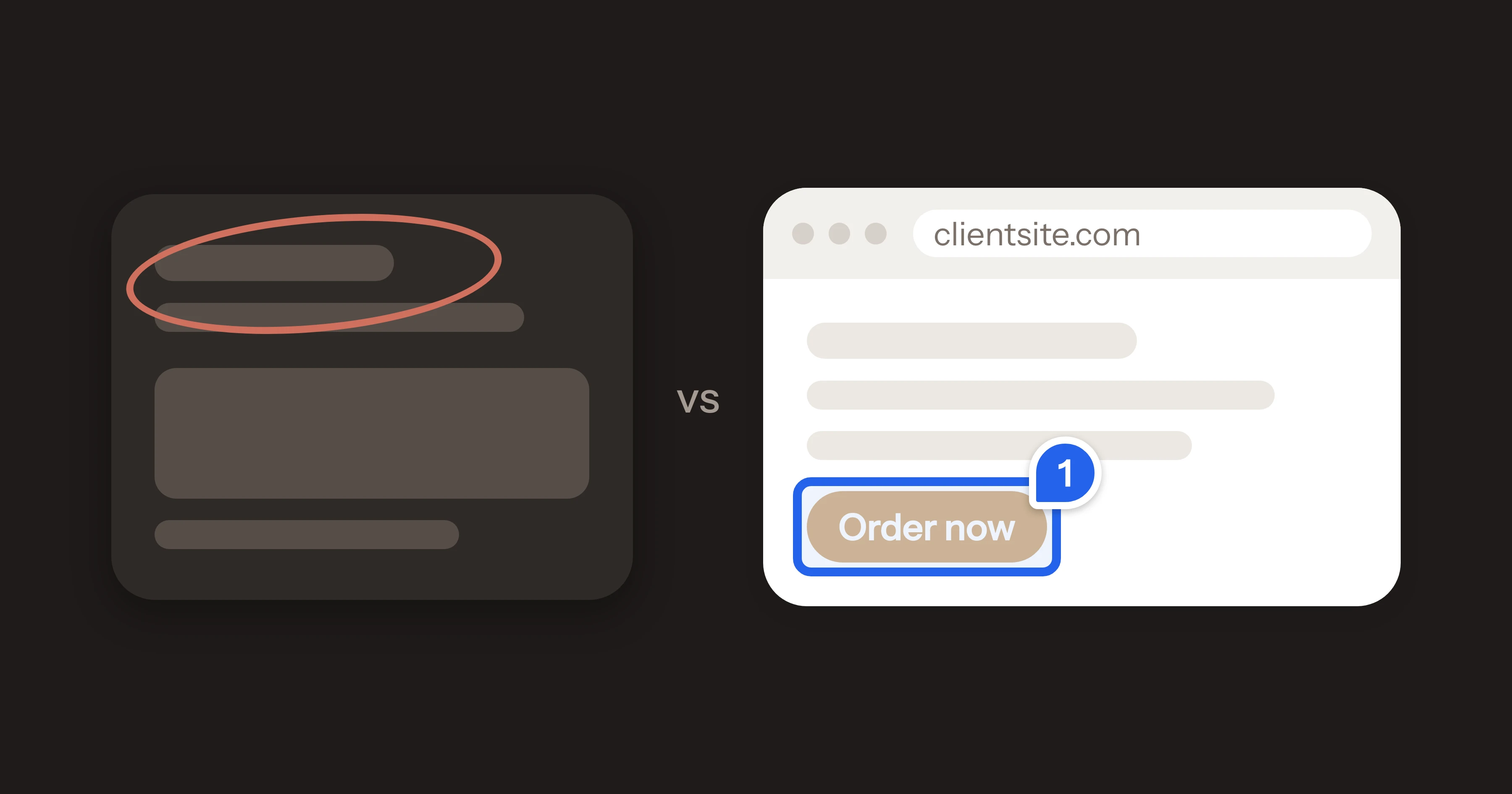 A screenshot with a hand-drawn circle next to a live website with a pinned button.