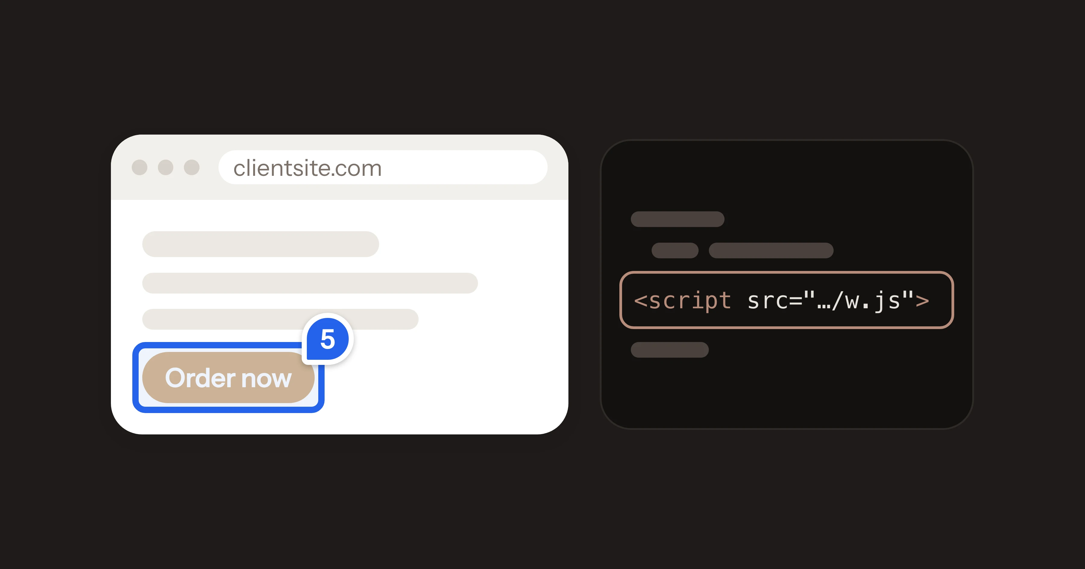 Een website met een gepinde knop naast de scripttag van JustPin.